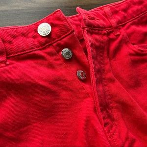 Red High-Waisted Jean Shorts